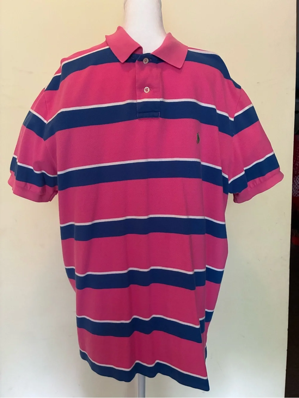 Polo Ralph Lauren Pink Navy Blue Striped Custom Fit Polo Shirt XXL